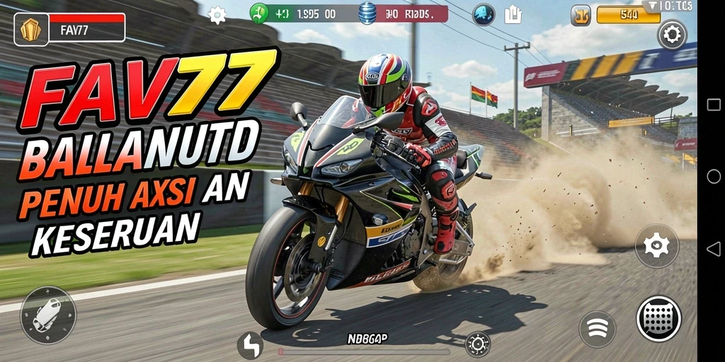 Screenshot FAV77 menampilkan balapan motor yang mendebarkan di lintasan urban.