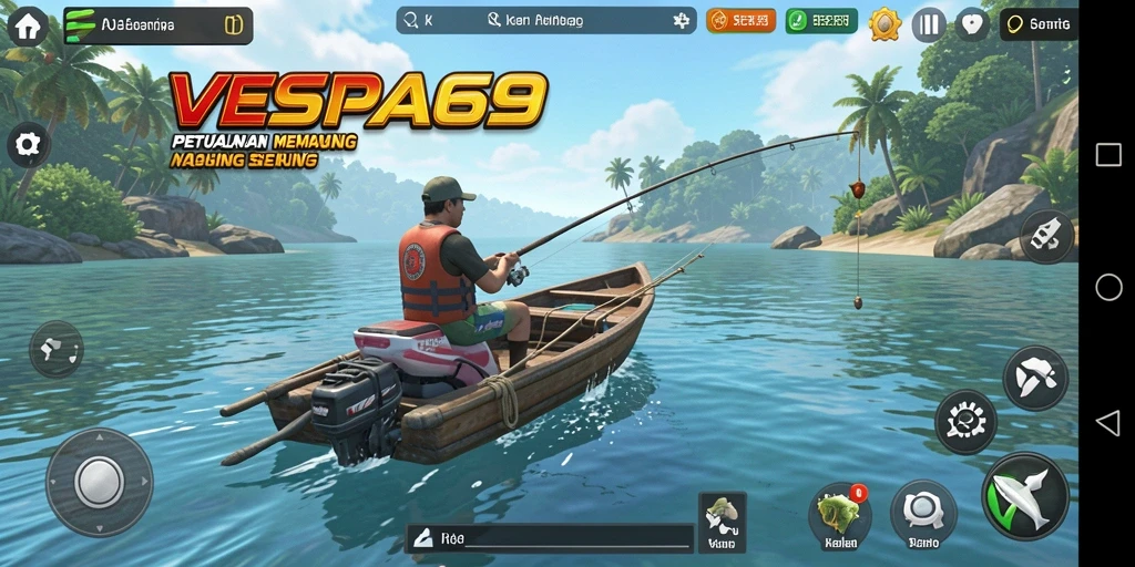Tampilan utama gameplay VESPA69 dengan suasana memancing yang menawan.